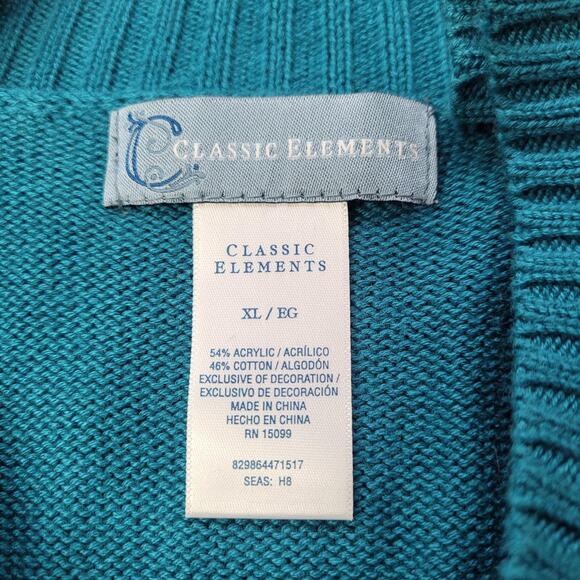 Teal Blue Green Fall Applique Cardigan by Classic Elements Ribbed Waist size XL - Picture 3 of 13